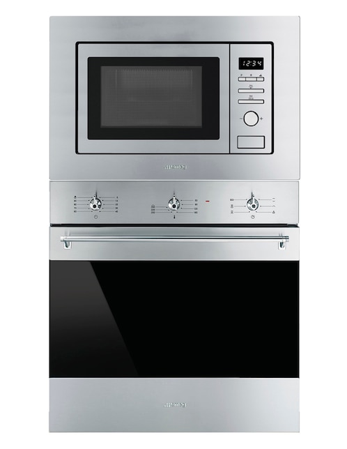 Horno de eléctrico 60 cm y microondas con grill Smeg modelo FMIU020X-SF6381X