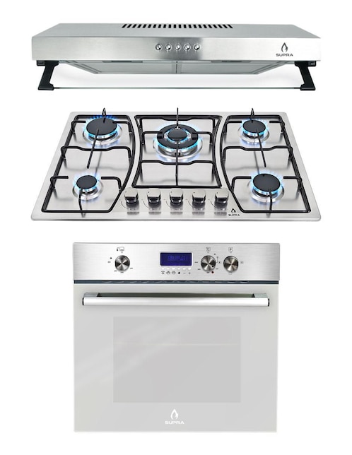 Combo parrilla a gas empotrable Supra + campana + horno