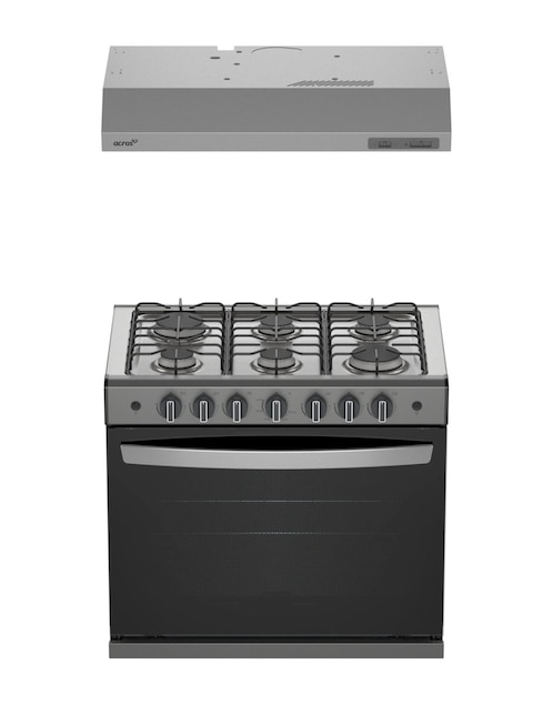 ACROS Combo Estufa empotrable a gas LP Acros 79.68 cm CABR4120G-HH de 6 quemadores + campana