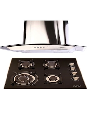 Combo Campana 60 Cm Cristal Curvo Tipo Pared Cont Elec + Parrilla Cristal Temp Negro 60 Cm 4 Q