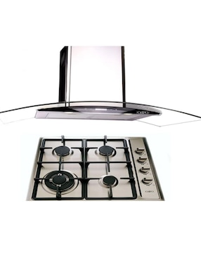 Combo Campana 90 Cm Cristal Curvo Tipo Pared Cont Dig Y Parrilla 60 Cm Acero Inox 4 Q