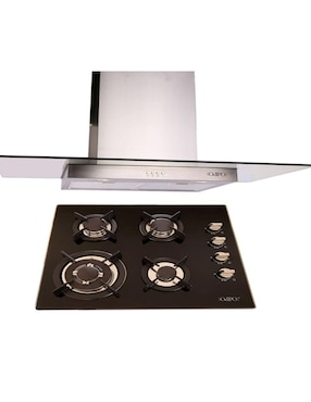 Combo Parrilla De Cristal 60 Cm Cristal Templ Negro 4 Q + Campana 90 Cm Cristal Recto Tipo Pared