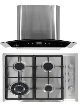 Combo Campana Odipo 60 Cms Cristal Curvo Tipo Pared Contr Dig Y Parrilla Acero Inox 4 Q