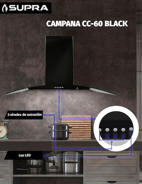 Campana de pared Supra CC-60-BLACK de cristal templado