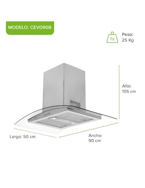 Campana de pared Avera CEVD90B de acero inoxidable