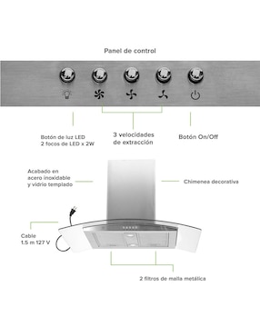 Campana de pared Avera CEVD90B de acero inoxidable