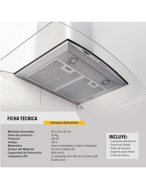 Campana de pared Gutstark MKZ-CAMPA900MGRI de acero inoxidable