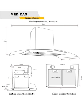 Campana de pared Gutstark MKZ-CAMPA900MGRI de acero inoxidable