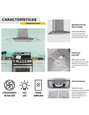 Campana de pared Gutstark MKZ-CAMPA900MGRI de acero inoxidable