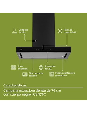 Campana de isla Avera CEN76C de acero inoxidable