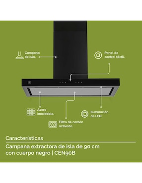 Campana de isla Avera CEN90B de acero inoxidable
