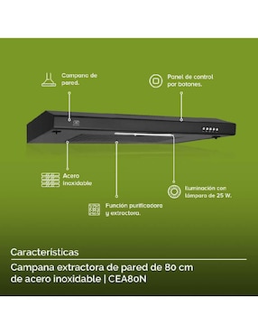 Campana de pared Avera CEA80N de acero inoxidable