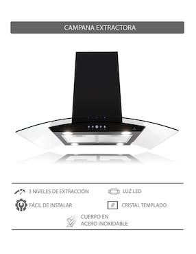 Campana de isla Supra CI-76 BLACK de acero inoxidable