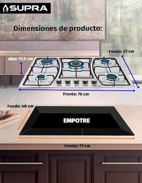 Parrilla a gas lp empotrable Supra