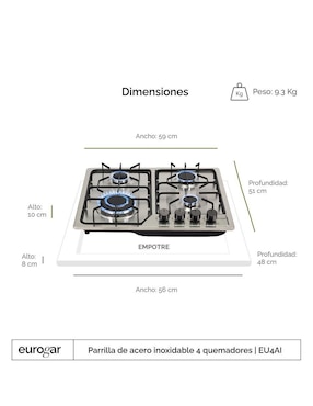 Parrilla a Gas LP empotrable Eurogar