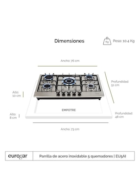 Parrilla a gas lp empotrable Eurogar multigas