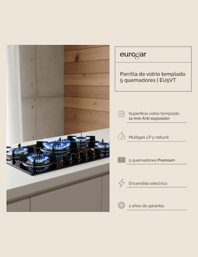 Parrilla a gas LP empotrable Eurogar Multigas
