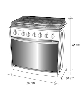 Estufa empotrable a gas natural/lp Koblenz 76 cm KZ.EST.TOULUSE.FRYER. de 6 quemadores