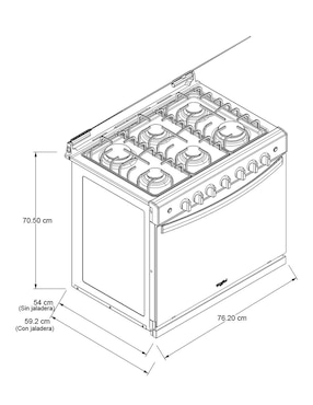 Estufa empotrable a Gas LP Whirlpool 76 cm WER2100D de 6 quemadores