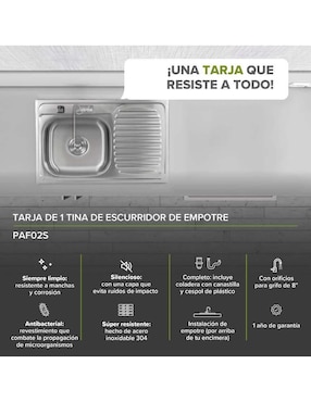 Tarja de acero inoxidable Avera con escurridor derecho PAF02S