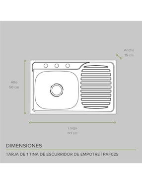 Tarja de acero inoxidable Avera con escurridor derecho PAF02S