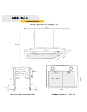 Campana de pared Houzer MKZ-CAMPA600MGRI-2 de vidrio