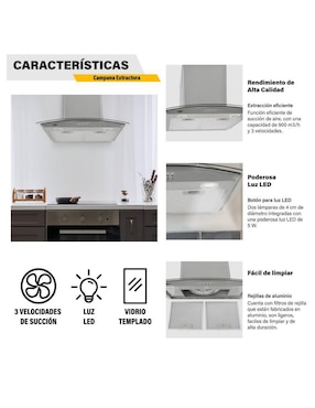 Campana de pared Houzer MKZ-CAMPA600MGRI-2 de vidrio