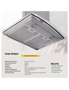 Campana de pared Houzer MKZ-CAMPA600MGRI-2 de vidrio