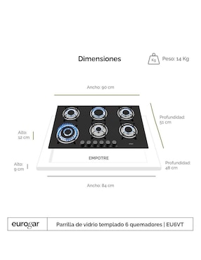 Parrilla a gas lp empotrable Eurogar
