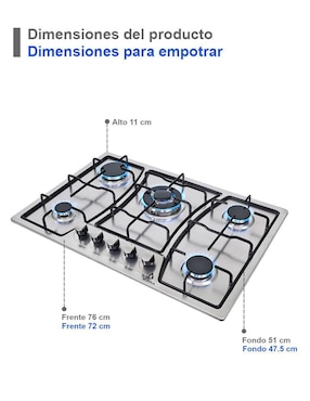 Parrilla a gas lp empotrable Supra
