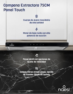 Campana de pared Naesi AN504 de acero inoxidable