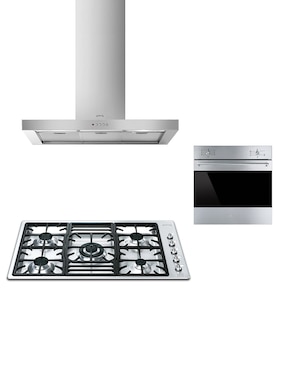 Campana De Pared Smeg KS90XT De Acero Inoxidable + Parrilla PGF95K-4 + Horno SF6341