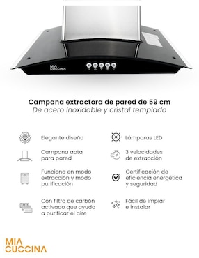 Campana de pared Mia Cuccina de acero inoxidable