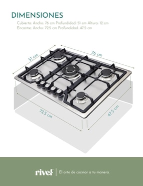 Parrilla a gas lp empotrable Rivel