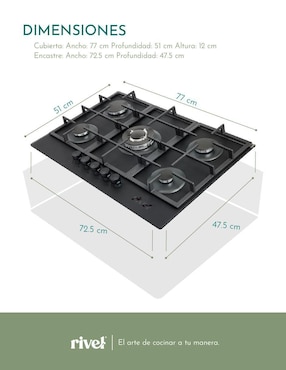 Parrilla a gas lp empotrable Rivel