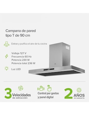 Campana de pared Avera cev90g de acero inoxidable