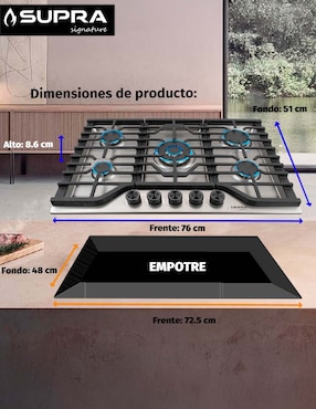Parrilla a gas lp empotrable Supra