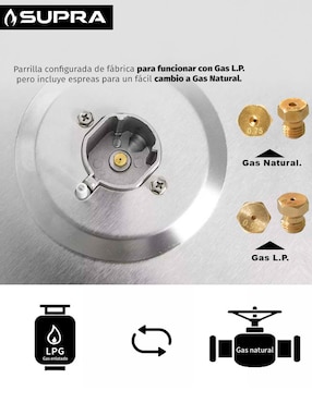 Parrilla a gas lp empotrable Supra
