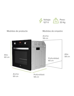 Horno a gas/eléctrico Avera HEM02LP capacidad 58 L