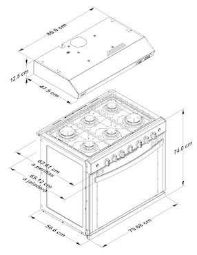 Combo Estufa empotrable a gas LP Acros 79.68 cm CABR4120G-HH de 6 quemadores + campana