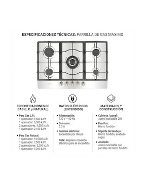 Parrilla a gas empotrable Maxims