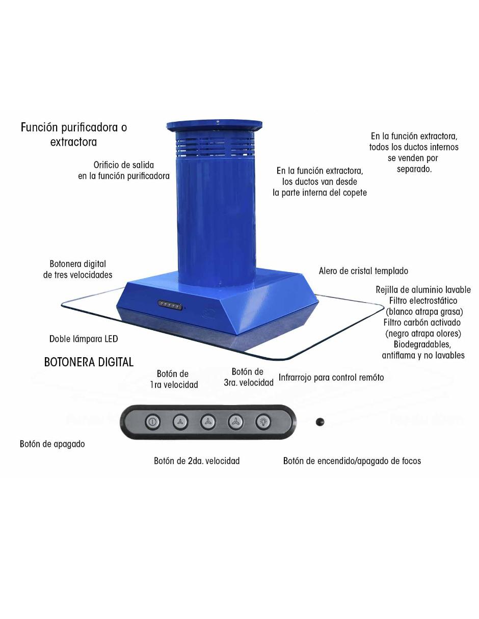 Campana de isla CA HER CEN 090 P de vidrio 4