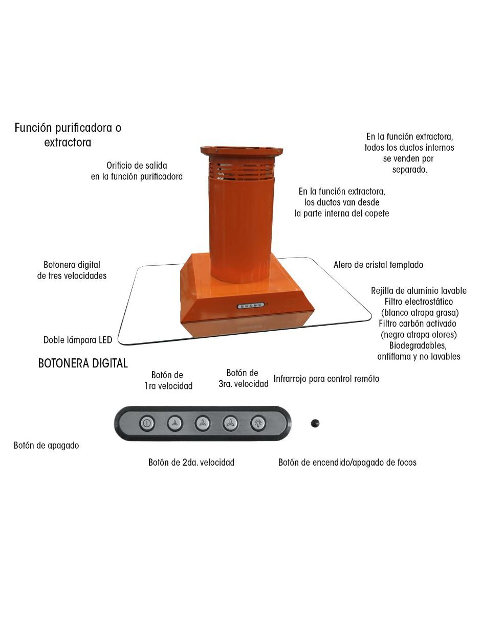 Campana de isla HER 90 CM C de cristal templado 2