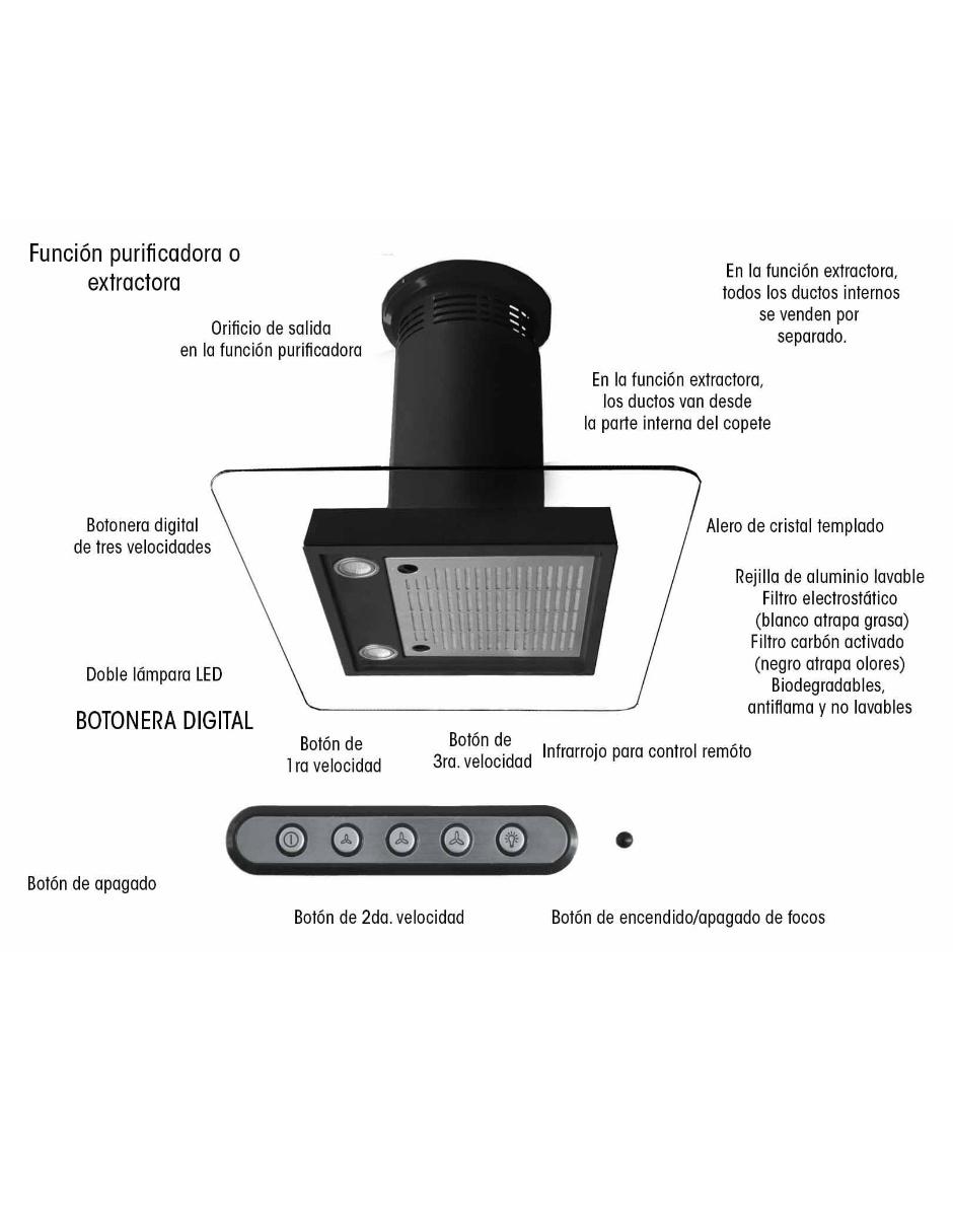 Campana de isla HER 90 CM C de acero inoxidable 5