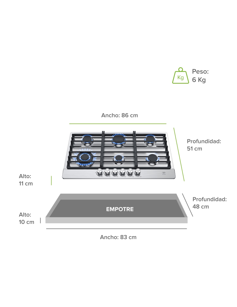 Parrilla multigas empotrable 6