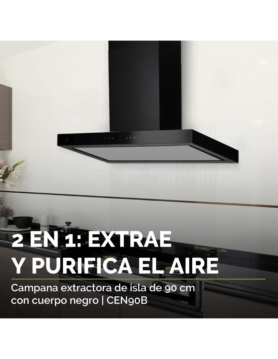 Campana de Cocina Stilo Isla 90 cm Acero Inoxidable - Atenas