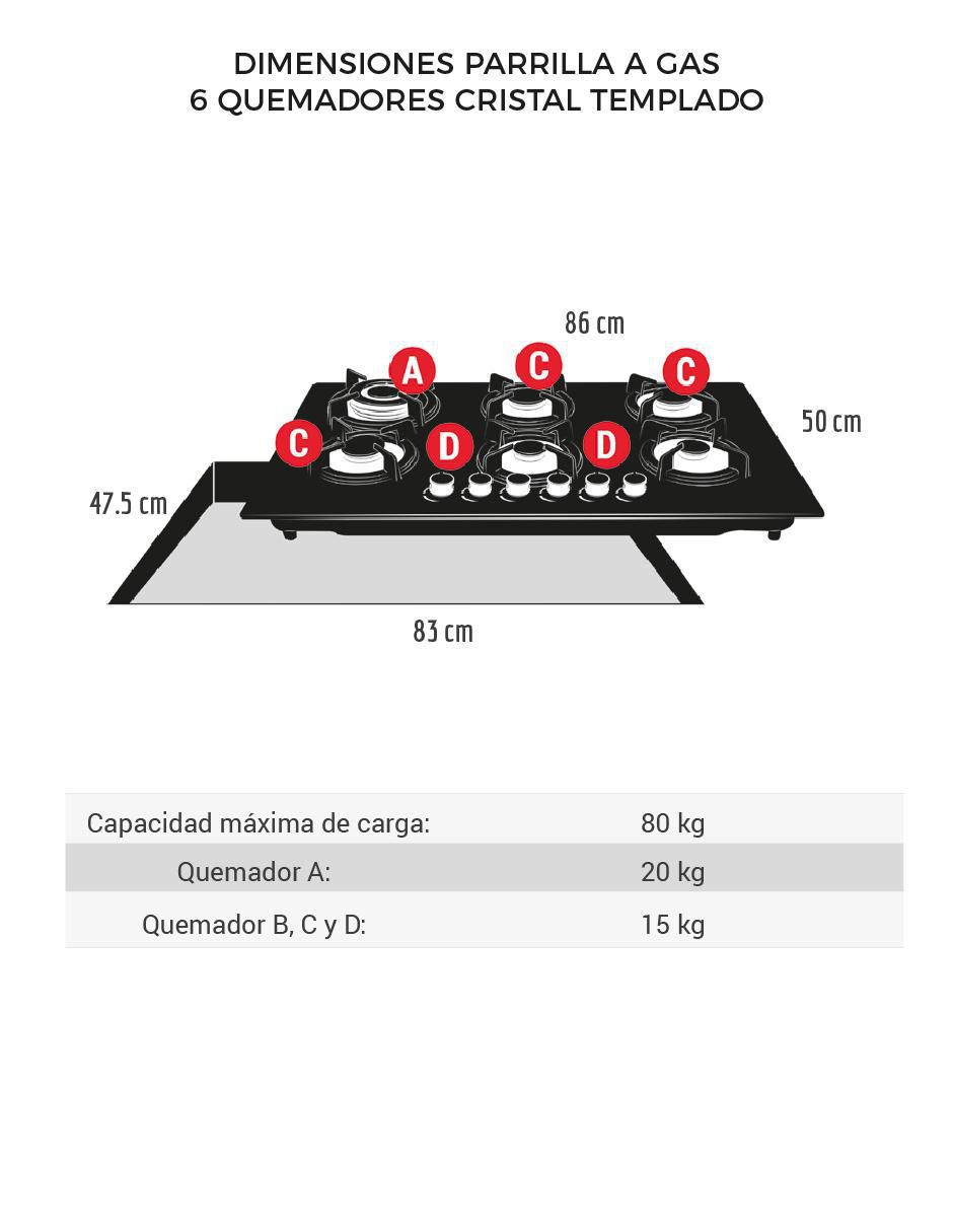Parrilla a gas lp empotrable 6