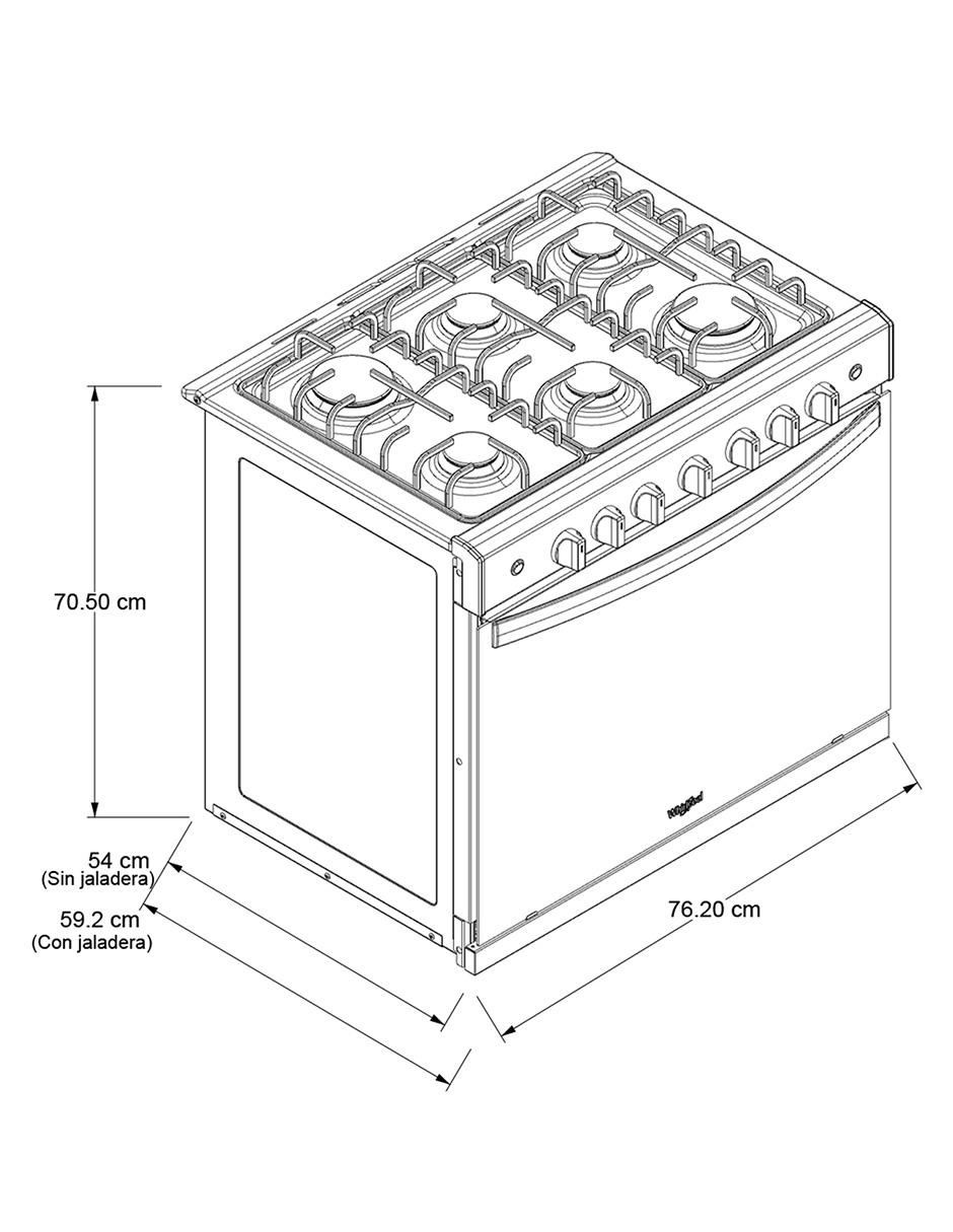 Estufa empotrable a Gas LP 76 cm WER2000B de 6 quemadores 10