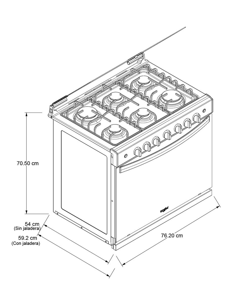 Estufa empotrable a Gas LP 76 cm WER2100D de 6 quemadores 9