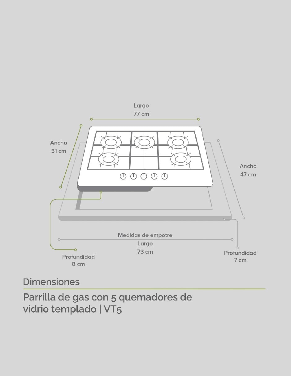 Parrilla a gas lp empotrable 6